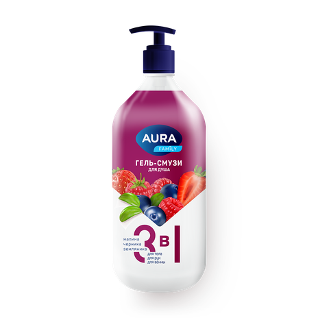Гель-смузи для душа Aura Family 3 в 1 малина, черника и земляника