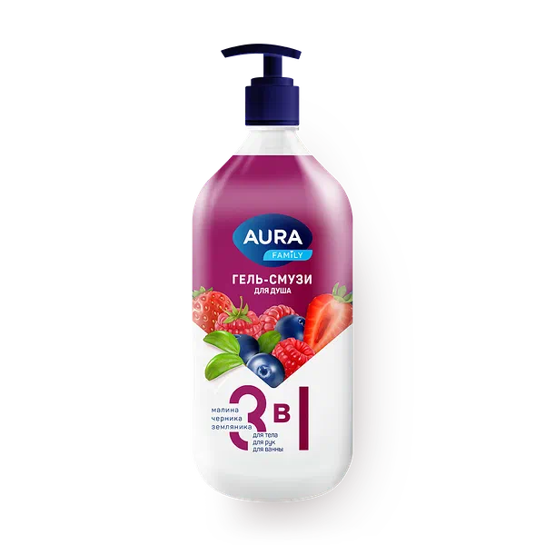Гель-смузи для душа Aura Family 3 в 1 малина, черника и земляника