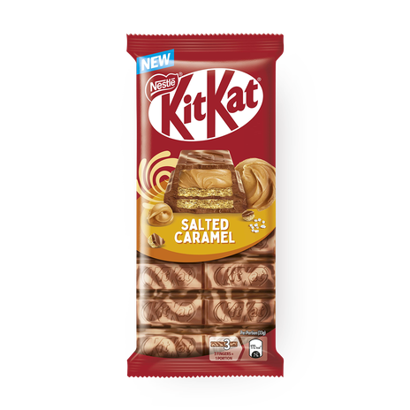 Шоколад молочный KitKat с хрустящей вафлей, с ароматом солёной карамели и белой глазурью