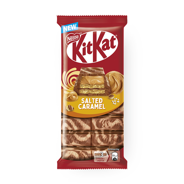 Шоколад молочный KitKat с хрустящей вафлей, с ароматом солёной карамели и белой глазурью