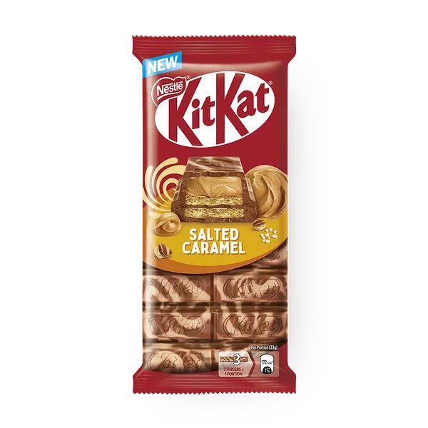 Шоколад молочный KitKat с хрустящей вафлей, с ароматом солёной карамели и белой глазурью