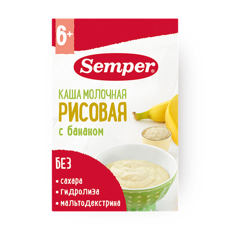 Каша молочная Semper Рисовая с бананом с 6 месяцев