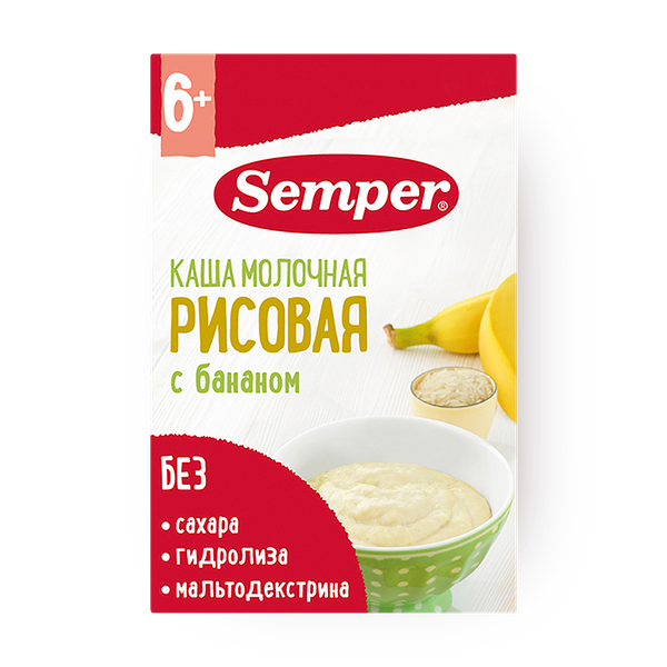 Каша молочная Semper Рисовая с бананом с 6 месяцев