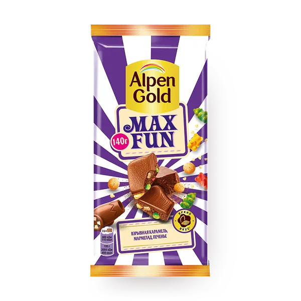 Шоколад молочный Max Fun Alpen Gold с арахисом, шоколадным драже и ...