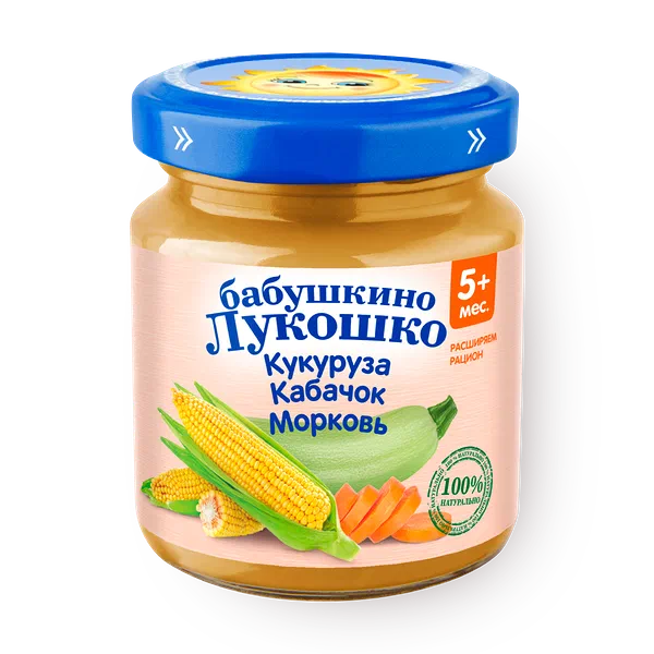 Пюре «Бабушкино лукошко» кукуруза-кабачок-морковь с 5 месяцев