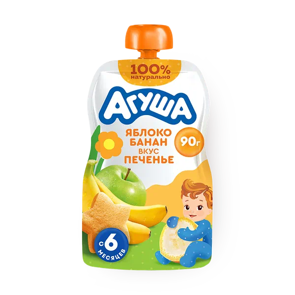 Фруктовое пюре «Агуша» яблоко-банан-печенье