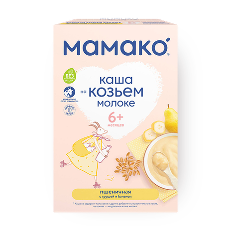 Каша на козьем молоке пшеничная «Мамако» с грушей и бананом с 6 месяцев