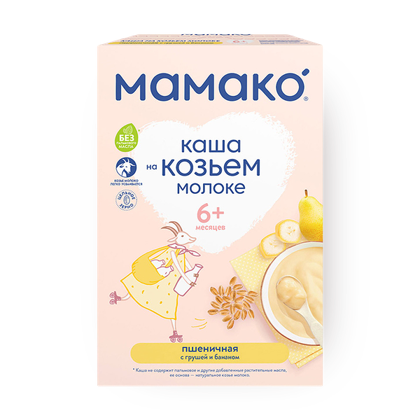 Каша на козьем молоке пшеничная «Мамако» с грушей и бананом с 6 месяцев