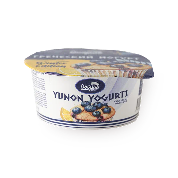 Йогурт греческий «Доброе деревенское утро» черничный маффин с лимоном 3%