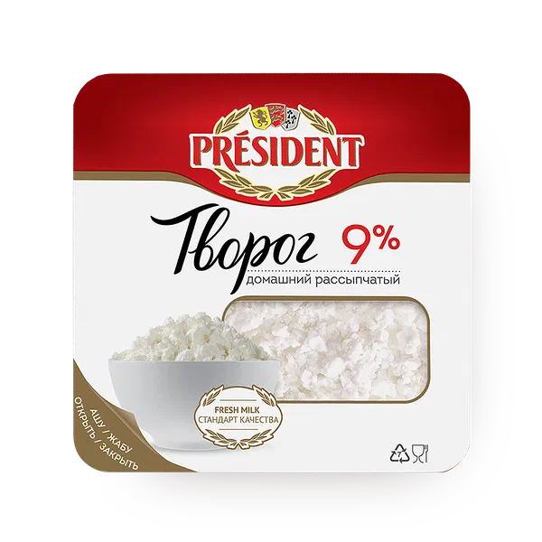 Творог 9% President