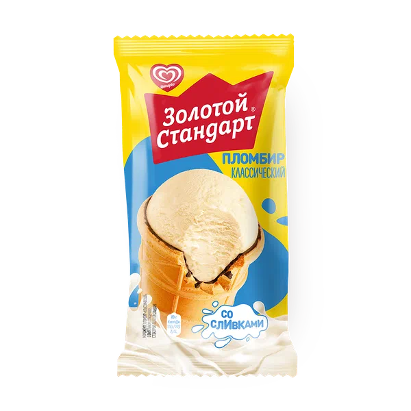 Мороженое пломбир «Инмарко» «Золотой стандарт» классический в вафельном стаканчике