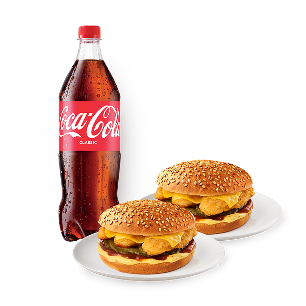 Два больших куриных бургера BBQ «Из Лавки» 330 g и Напиток Coca-Cola Classic 1 L