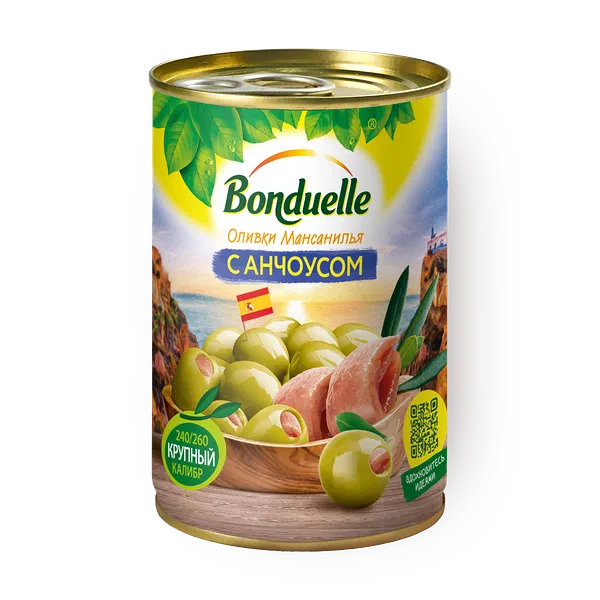 Оливки Мансанилья Bonduelle с анчоусом
