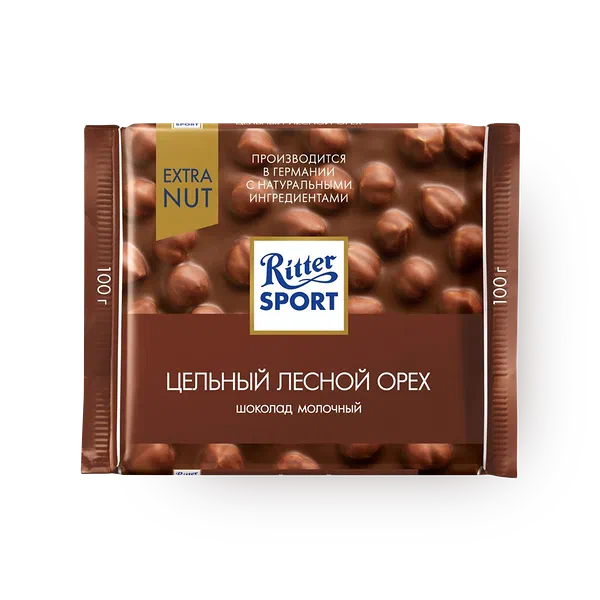 Шоколад молочный Ritter Sport с цельным лесным орехом
