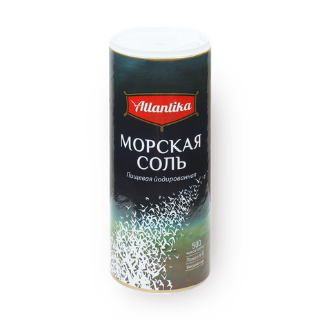 Соль морская йодированная Atlantika мелкая помол №0 в солонке 500 г ...