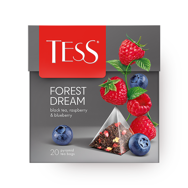 Чай чёрный Tess Forest Dream с малиной и черникой в пирамидках