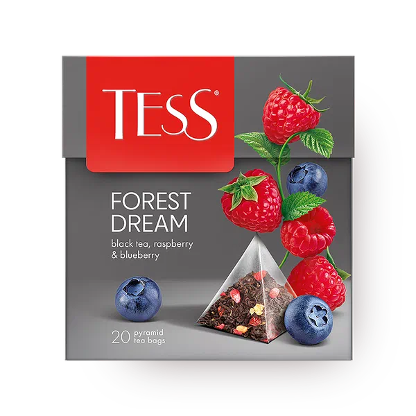 Чай чёрный Tess Forest Dream с малиной и черникой в пирамидках