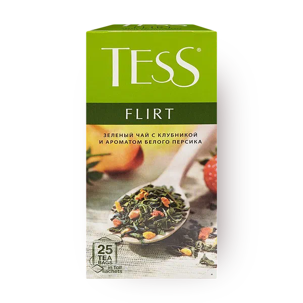 Чай зелёный Tess Flirt с ароматом белого персика и клубники в пакетиках