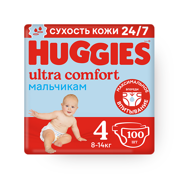 Подгузники Huggies Ultra Comfort для мальчиков 4 размер 8-14 кг