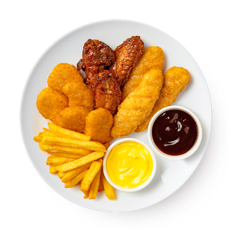 Сет Мясной крылышки, стрипсы, наггетсы и картофель фри Из Лавки