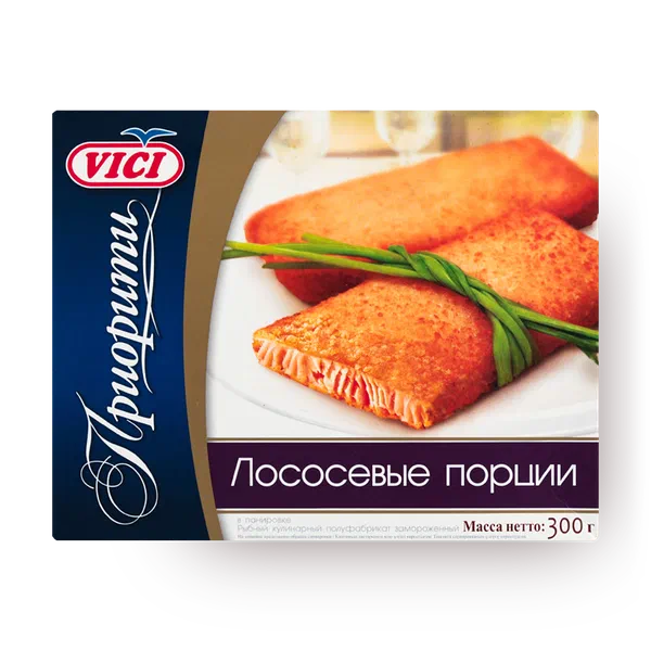 Порции лососевые Vici Приорити из рубленого филе в панировке