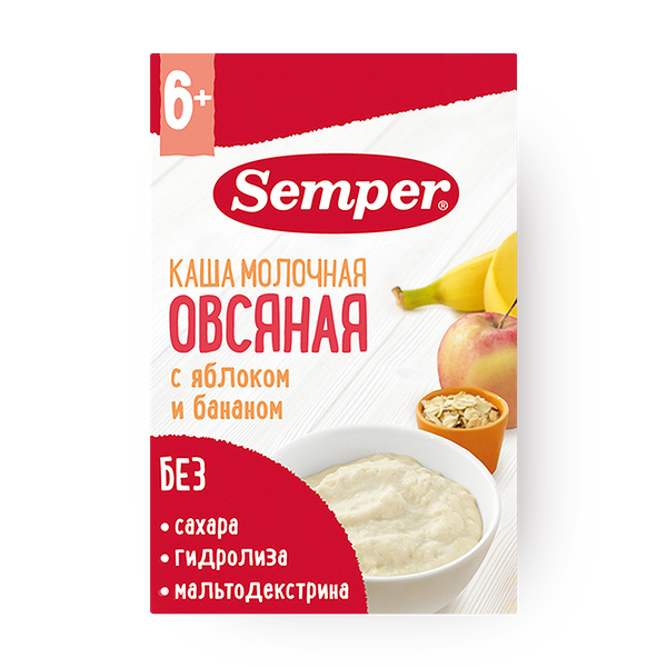 Каша молочная Semper Овсяная яблоко и банан с 6 месяцев