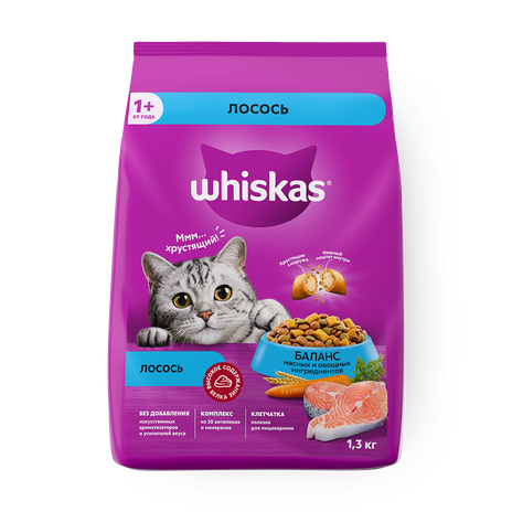 Сухой корм для кошек Whiskas подушечки с паштетом лосось