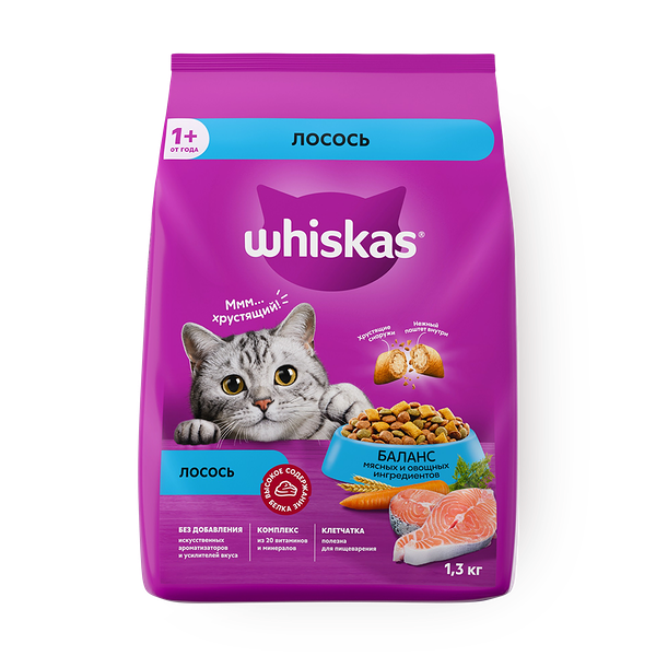 Сухой корм для кошек Whiskas подушечки с паштетом лосось