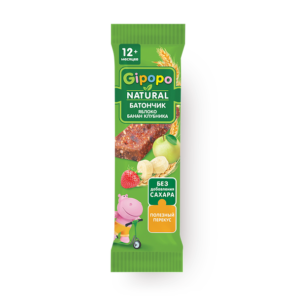 Батончик детский злаковый Gipopo яблоко, банан, клубника
