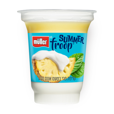 Muller froop Yogurt with pineapple mint whipped cream