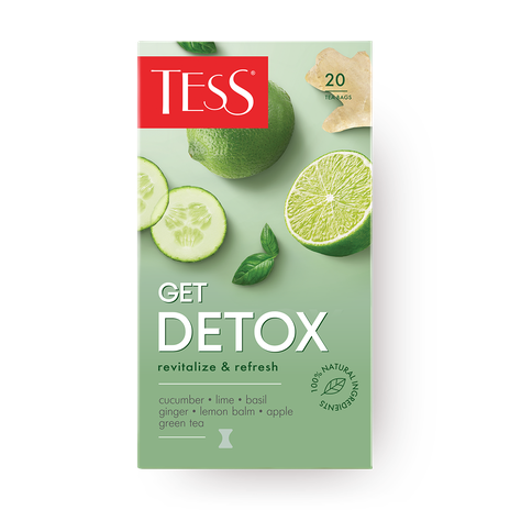 Чай зелёный Tess Get Detox с базиликом, имбирём, ароматом лайма и свежего огурца в пакетиках