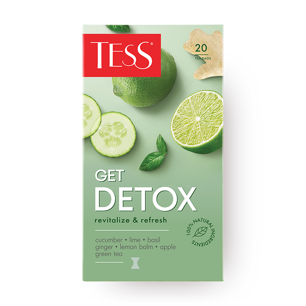 Чай зелёный Tess Get Detox с базиликом, имбирём, ароматом лайма и свежего огурца в пакетиках