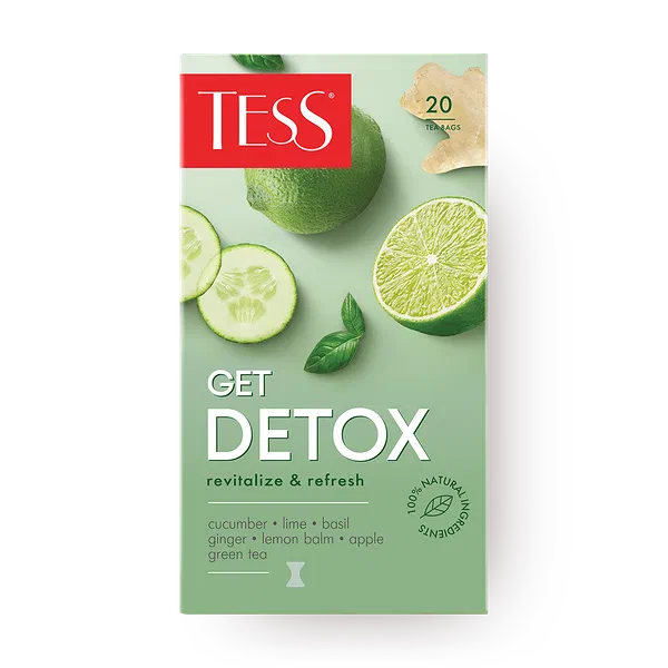 Чай зелёный Tess Get Detox с базиликом, имбирём, ароматом лайма и свежего огурца в пакетиках