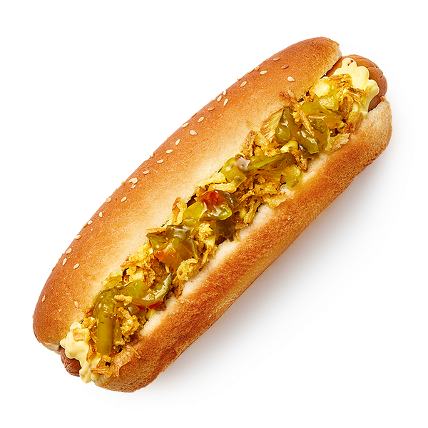 Хот-дог с огуречным релишем и говяжьей колбаской «Из Лавки»