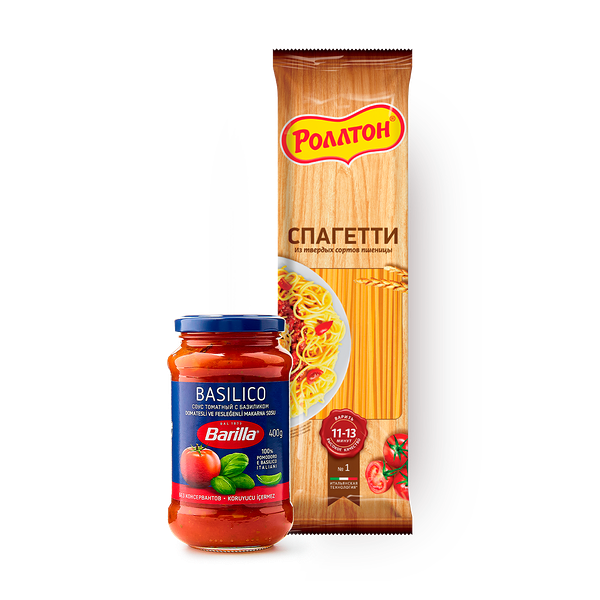 Макароны Спагетти «Роллтон» №1, 400 g + Соус томатный Basilico Barilla с базиликом, 400 g