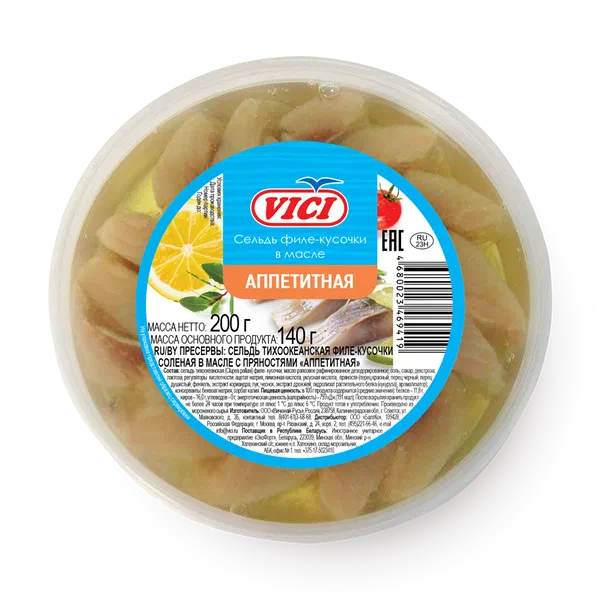 Сельдь в масле Аппетитная Vici филе-кусочки с пряностями
