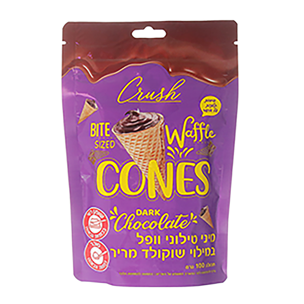 Mini waffle cones filled with dark chocolate
