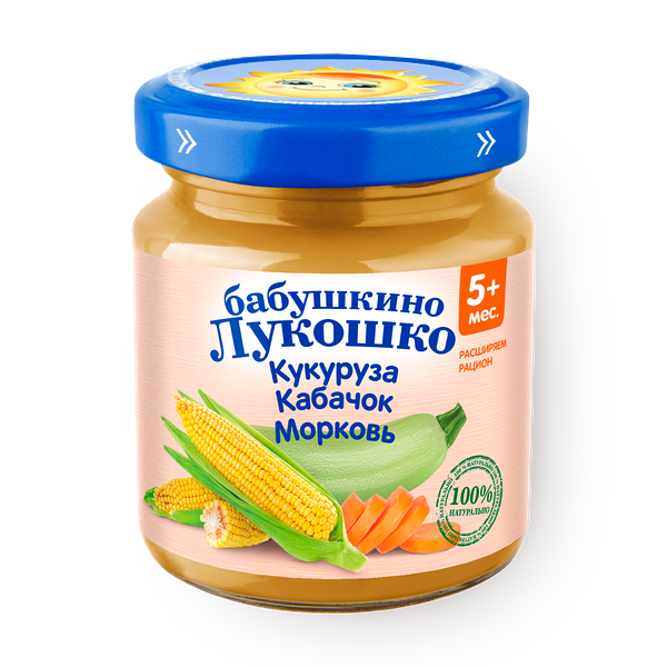 Пюре «Бабушкино лукошко» кукуруза-кабачок-морковь с 5 месяцев
