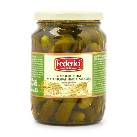 Огурцы корнишоны маринованные Federici с мёдом