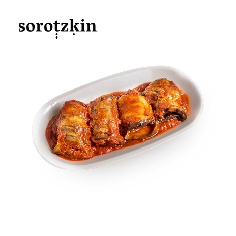 Bloody eggplant rolls with tomatoes