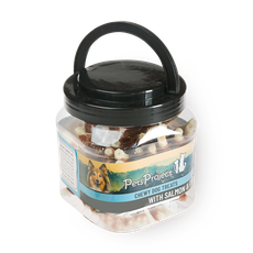 A snack in a popsicle jar wrapped in salmon