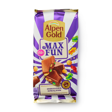 Шоколад Alpen Gold Max Fun с карамелью, мармеладом и печеньем, 150 г ...