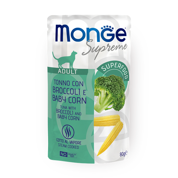 Влажный корм для кошек Monge Supreme тунец с брокколи и мини-кукурузой