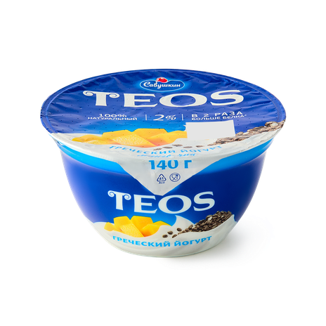 Йогурт греческий Teos «Савушкин» манго и чиа 2%, 140 г — купить с ...