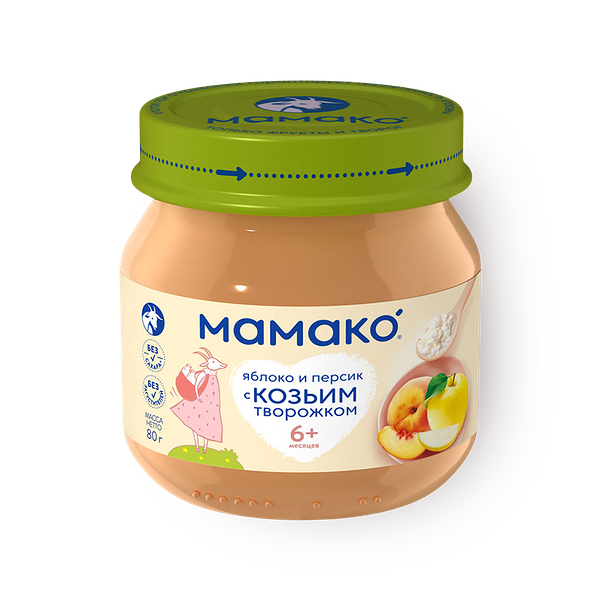 Пюре «Мамако» с козьим творожком яблоко-персик с 6 месяцев