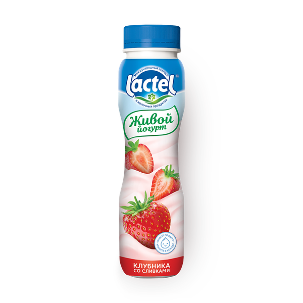 Йогурт питьевой Клубника со вкусом сливок Lactel 1%