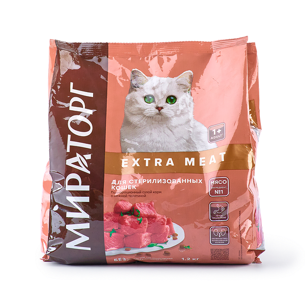 Сухой корм для стерилизованных кошек Extra Meat «Мираторг» c нежной телятиной