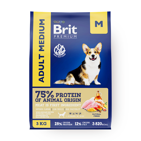 Сухой корм для собак средних пород Brit Premium курица