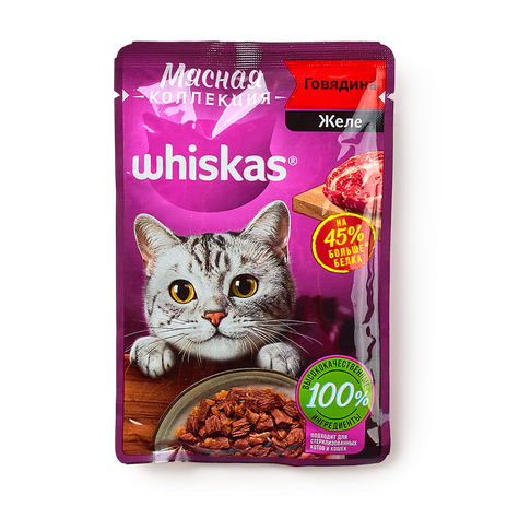 Влажный корм для кошек Whiskas Мясная коллекция говядина в желе