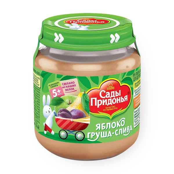 Пюре «Сады Придонья» яблоко-груша-слива с 5 месяцев без добавления сахара